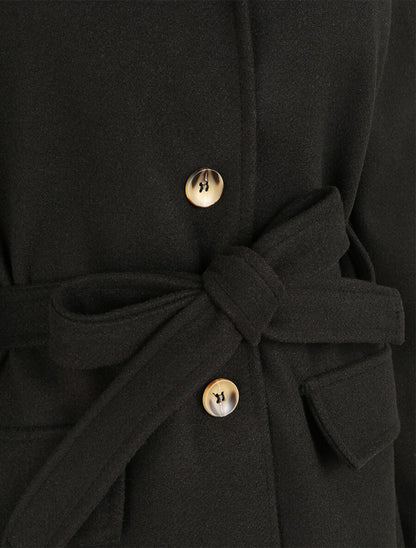 Manteau mi-long à poches plaquées décoratives - Noir - 3