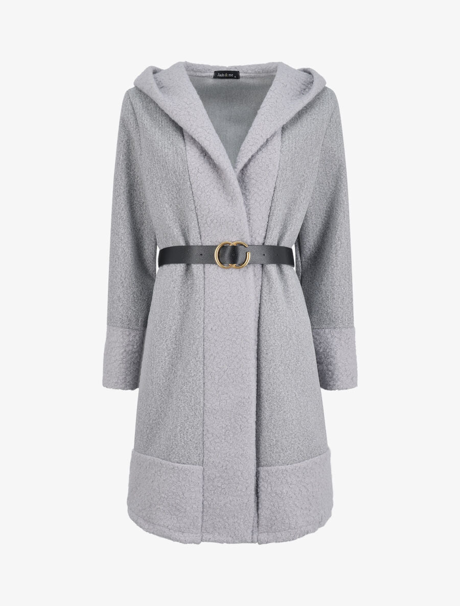 Manteau à capuche et détail laine bouclée - Gris clair - 1