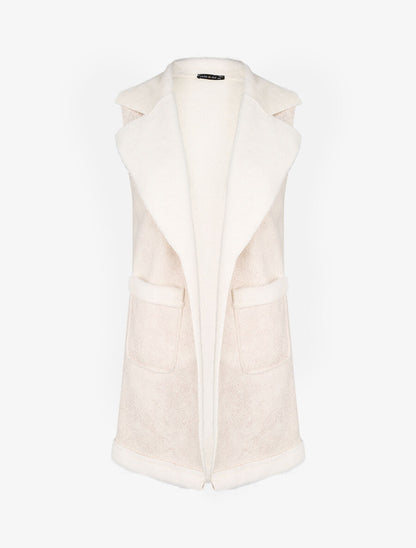 Veste sans manches style peau lainée - Blanc - 4