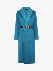 Manteau long et duveteux à col châle - Bleu canard - 1
