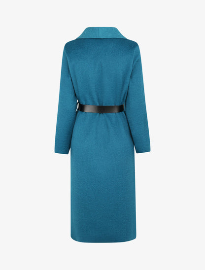 Manteau long et duveteux à col châle - Bleu canard - 2