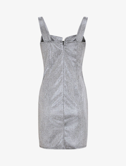 Robe fourreau pailletée à col bustier - Argent - 2