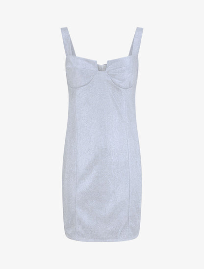 Robe fourreau pailletée à col bustier - Gris clair - 4
