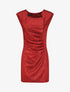 Robe pailletée à col asymétrique et détail drapé - Rouge - 4