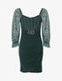Robe drapée à buste en dentelle et sequins - Vert sapin - 1