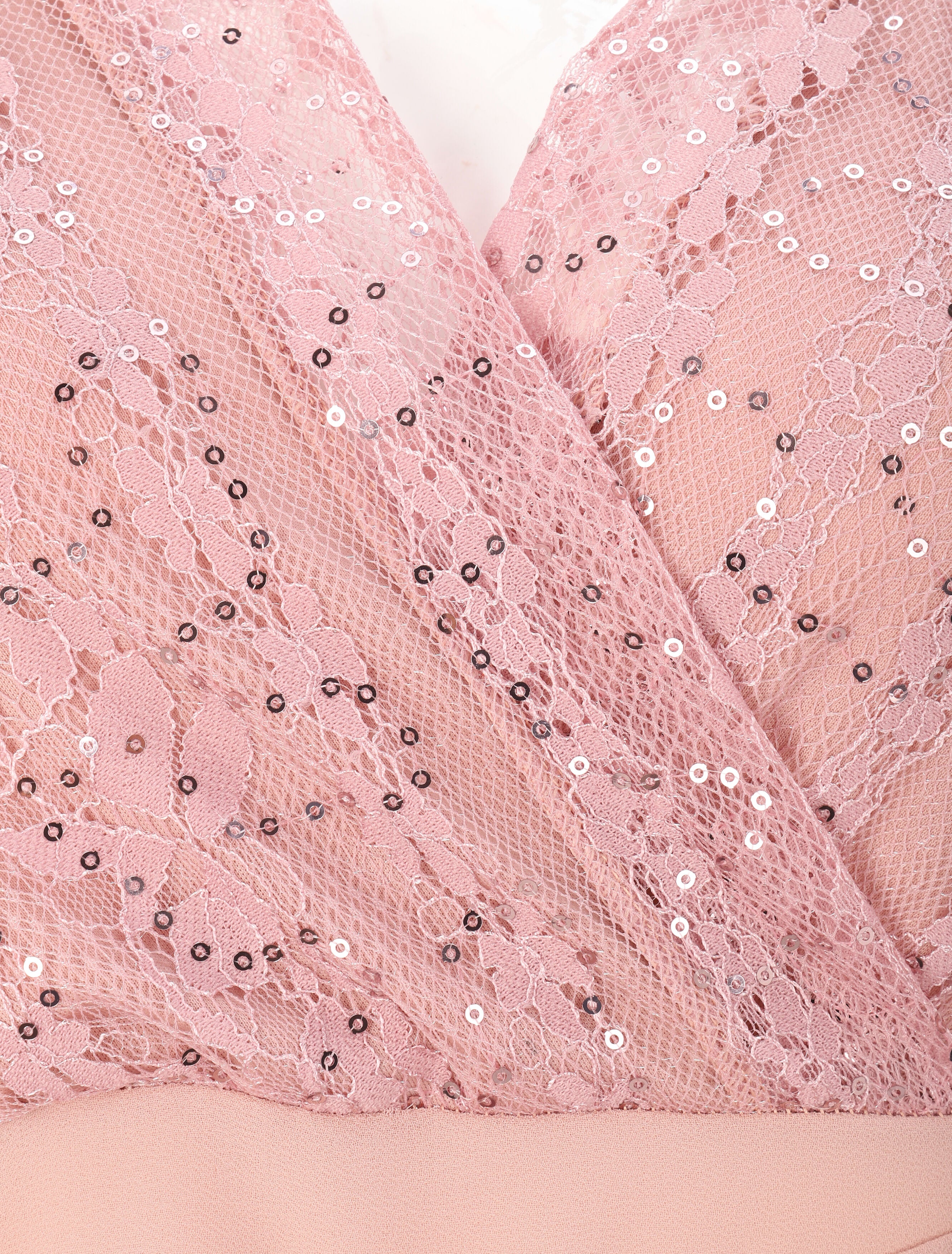Robe empire à buste en dentelle et sequins - Rose poudré - 3