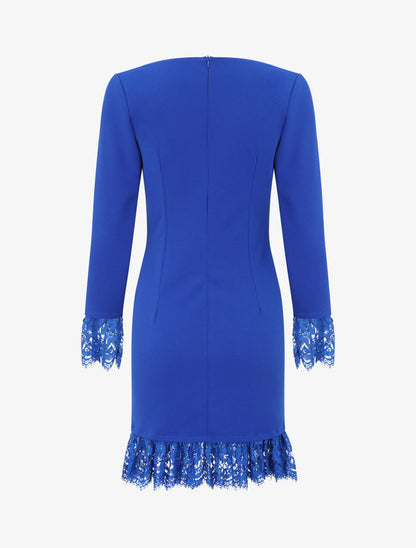 Robe à col carré et bords en dentelle - Bleu électrique - 2