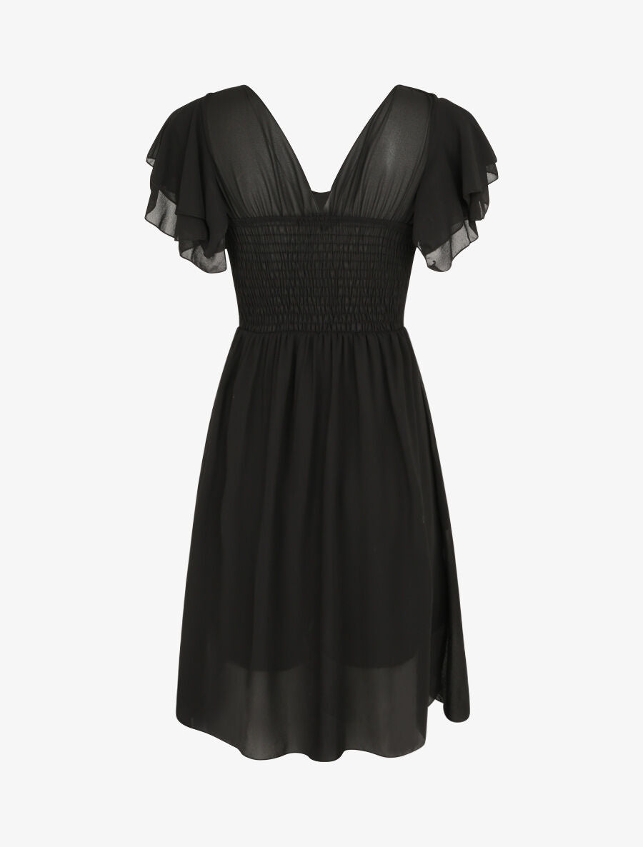Robe à manches volantées et détail fleurs et strass - Noir - 2