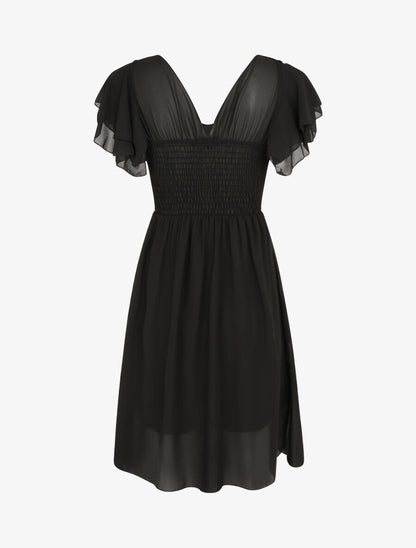 Robe à manches volantées et détail fleurs et strass - Noir - 2