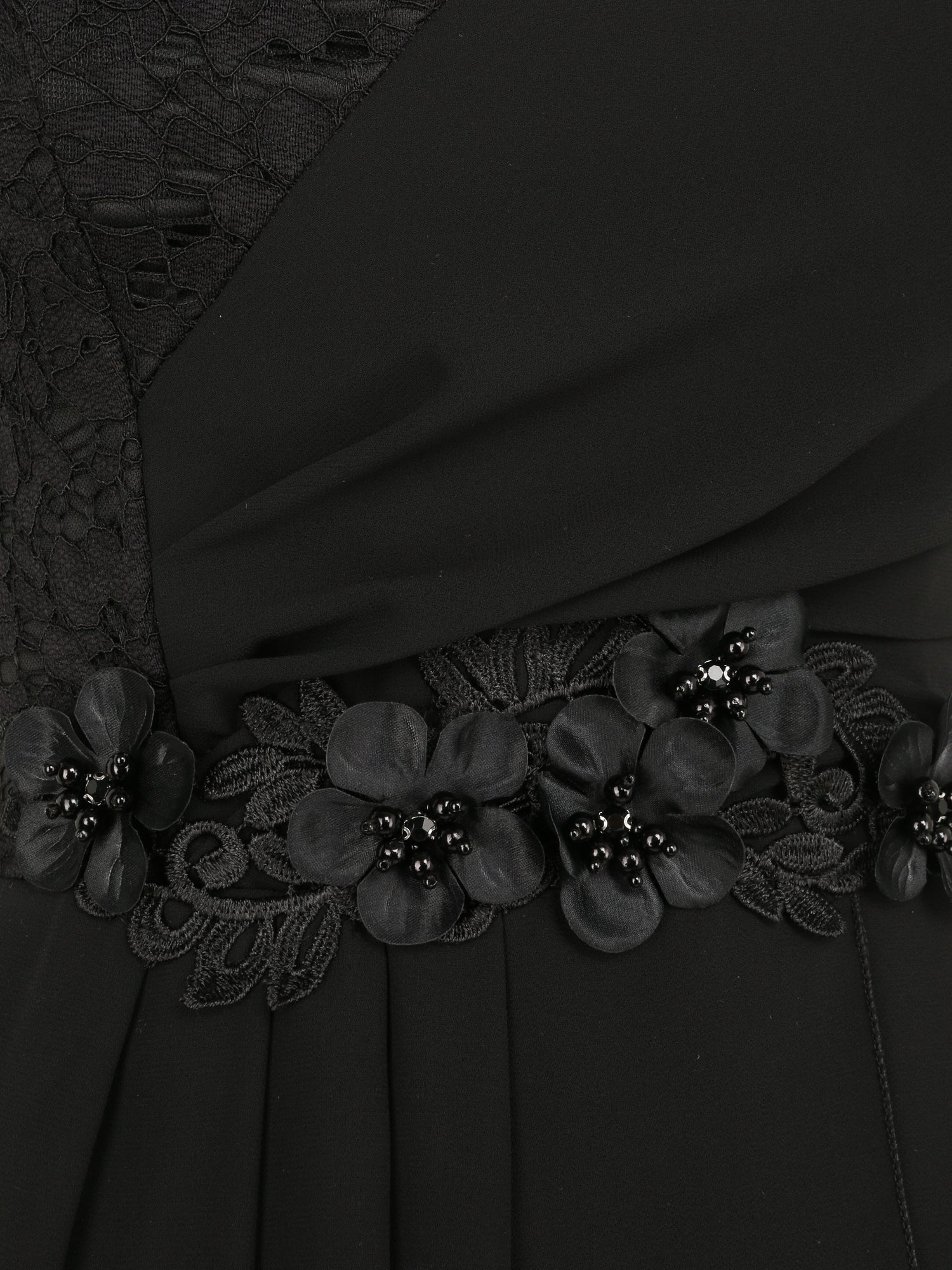 Robe à manches volantées et détail fleurs et strass - Noir - 3