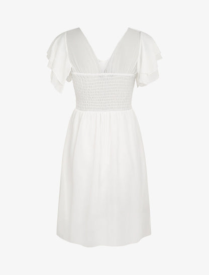 Robe à manches volantées et détail fleurs et strass - Blanc - 2