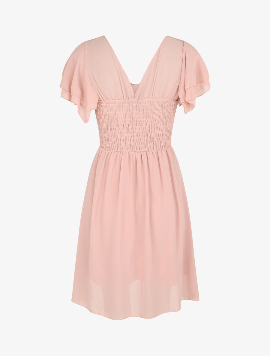 Robe à manches volantées et détail fleurs et strass - Rose poudré - 2