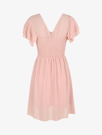 Robe à manches volantées et détail fleurs et strass - Rose poudré - 2