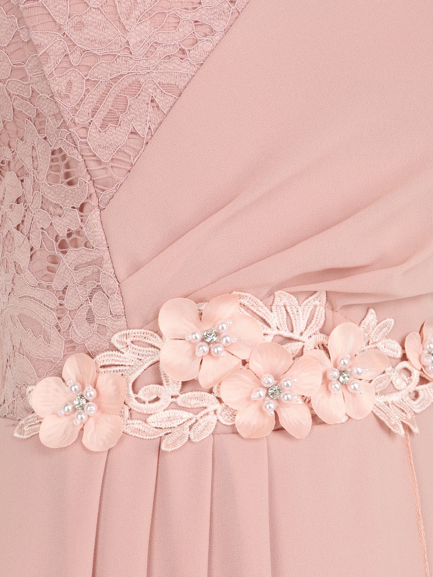 Robe à manches volantées et détail fleurs et strass - Rose poudré - 3