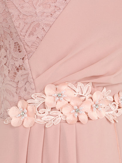 Robe à manches volantées et détail fleurs et strass - Rose poudré - 3