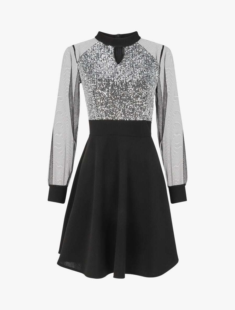Robe patineuse à buste en sequins - Noir/argent - 1