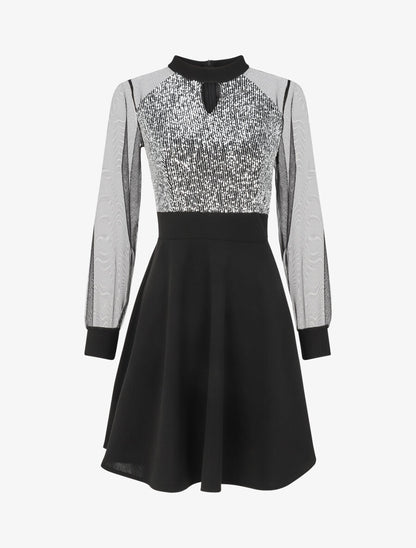 Robe patineuse à buste en sequins - Noir/argent - 1
