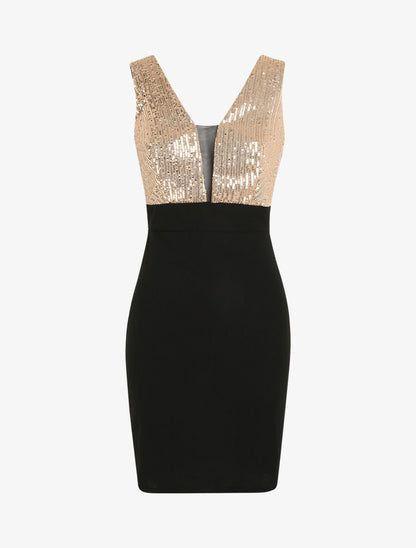Robe fourreau à buste en sequins - Noir/or - 1