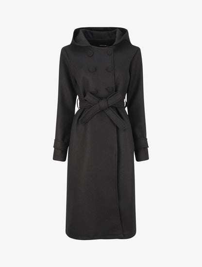 Manteau long à pans croisés et capuche - Noir - 4