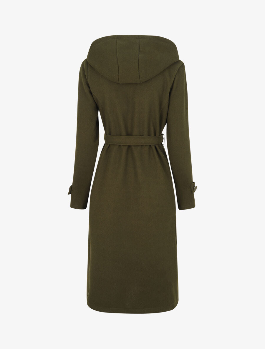 Manteau long à pans croisés et capuche - Kaki - 2