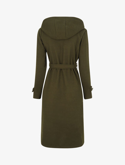 Manteau long à pans croisés et capuche - Kaki - 2