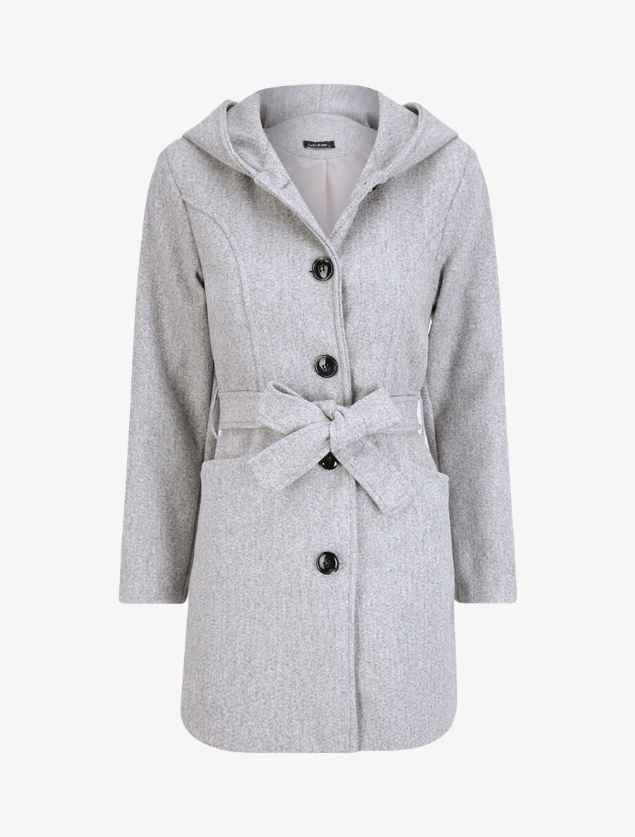 Manteau mi-long à capuche - Gris clair - 1
