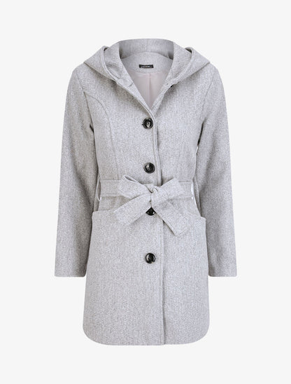 Manteau mi-long à capuche - Gris clair - 1