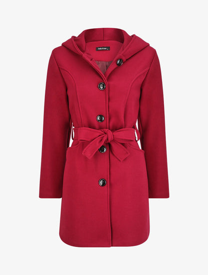 Manteau mi-long à capuche - Bordeaux - 4
