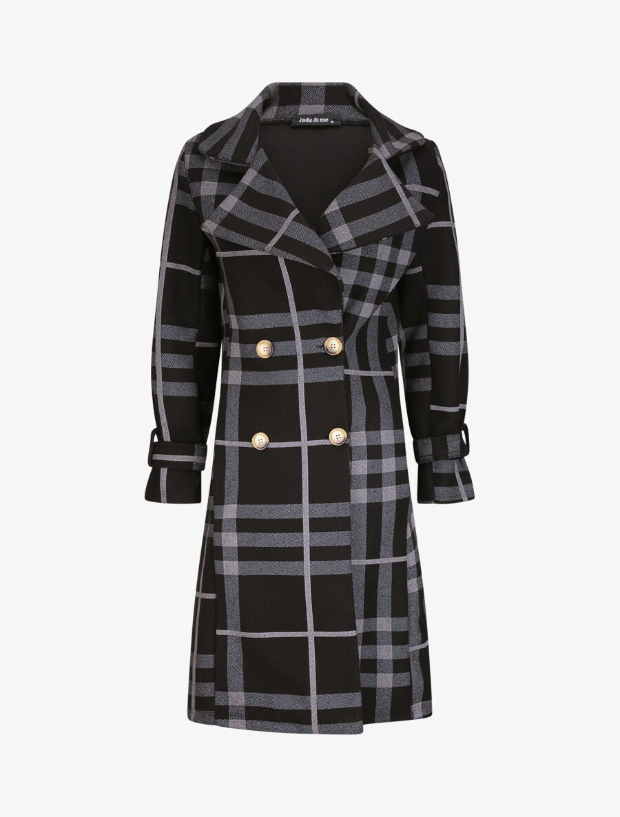 Manteau à carreaux style trench - Noir - 1