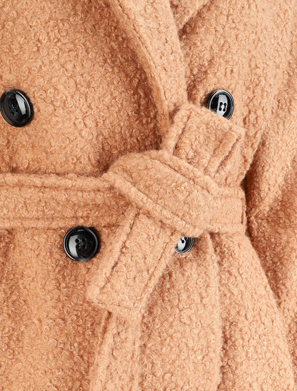 Manteau long en maille bouclette - Camel - 3