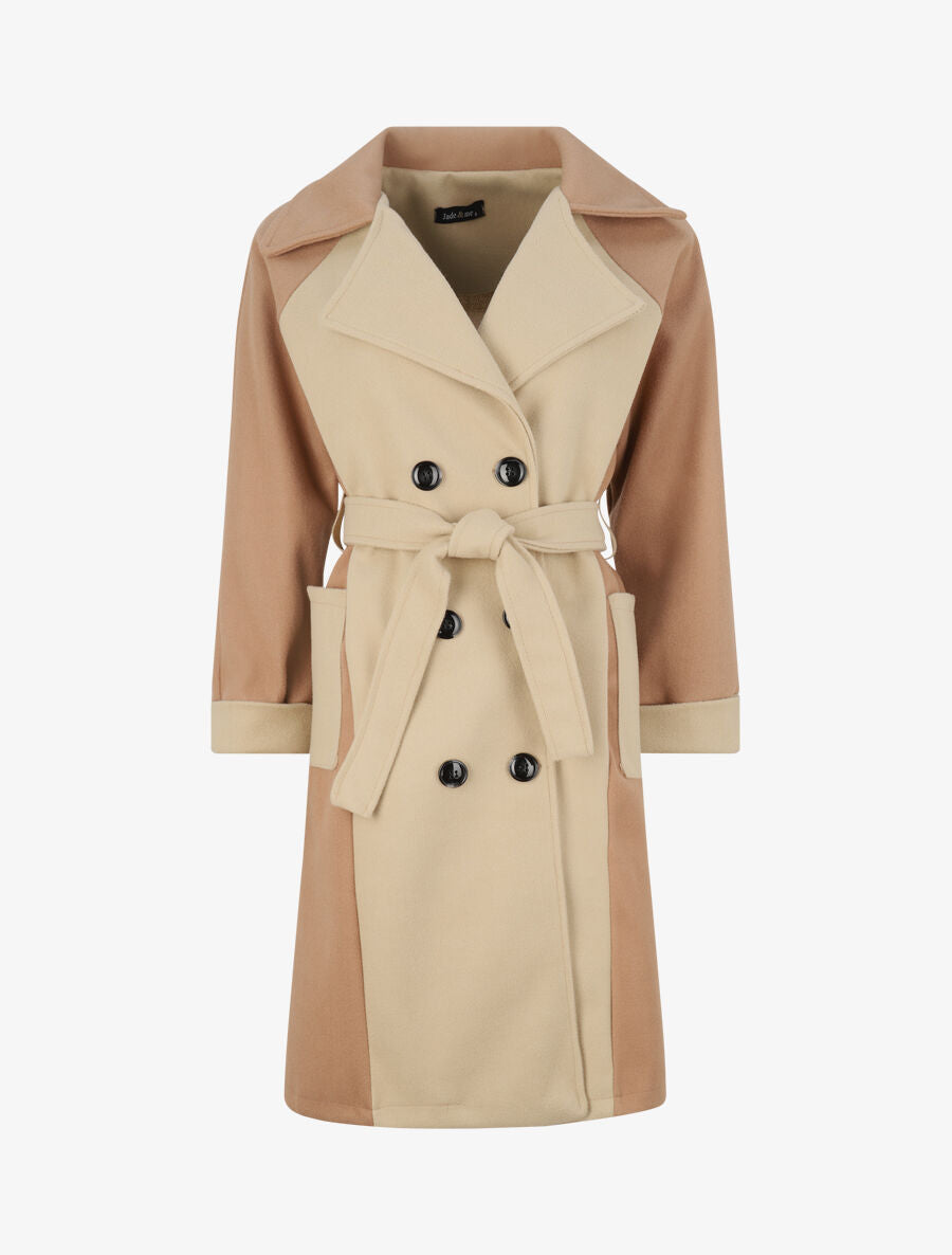 Manteau long color block - Beige/camel - 1