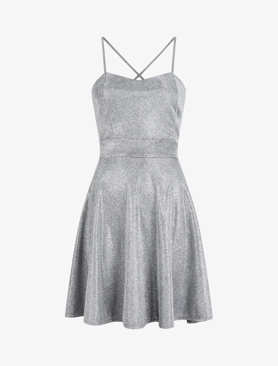 Robe patineuse à paillettes et dos à corset - Argent - 5