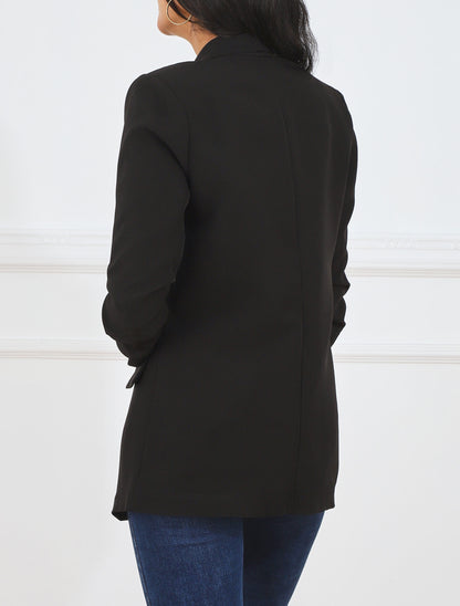 Blazer ouvert à manches plissées - Noir - 5