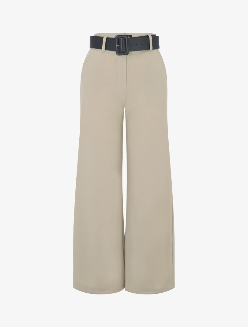 Pantalon flare ceinturé - Beige - 1