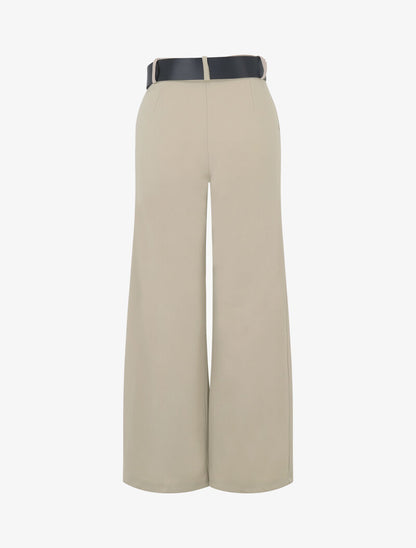 Pantalon flare ceinturé - Beige - 2