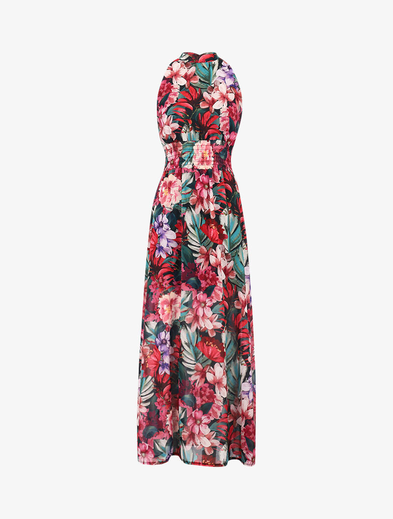 Robe longue ajourée à imprimés - Noir - 1