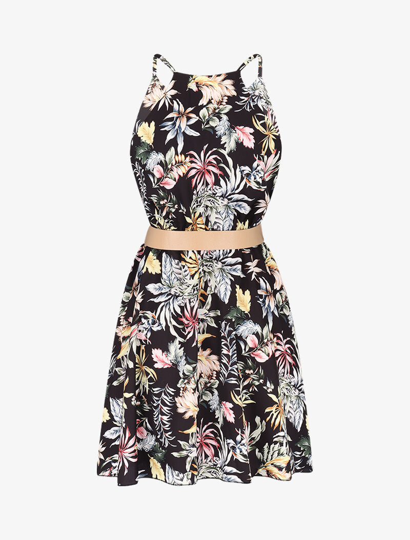 Robe patineuse imprimé feuilles - Noir - 3