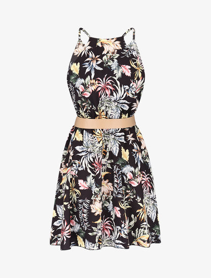 Robe patineuse imprimé feuilles - Noir - 3