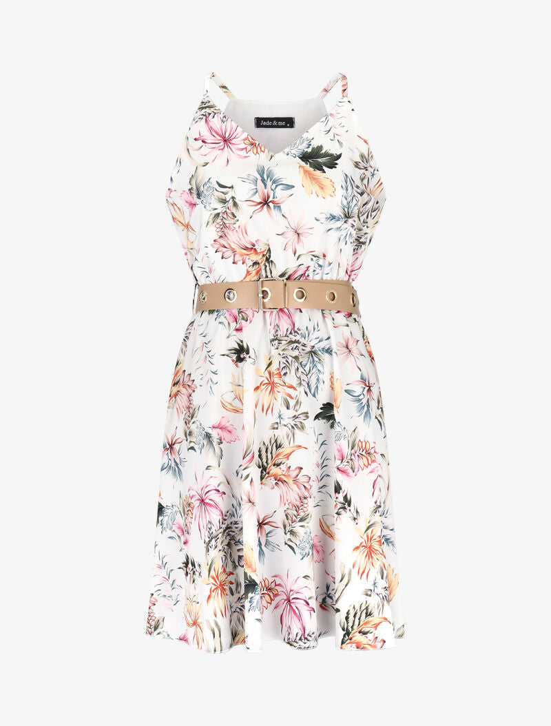 Robe patineuse imprimé feuilles - Blanc - 2