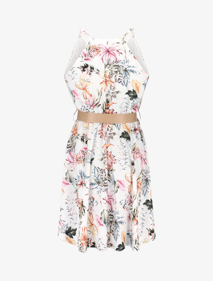 Robe patineuse imprimé feuilles - Blanc - 3