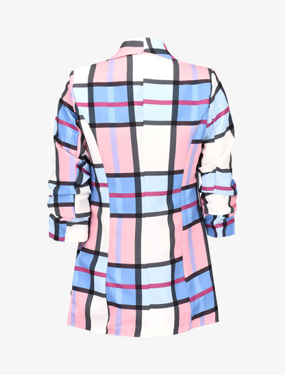 Blazer à carreaux multicolores - Bleu - 2