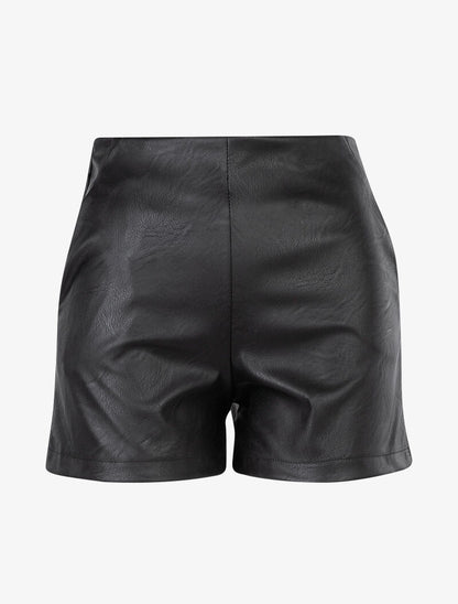 Mini short en simili coupe droite - Noir - 1