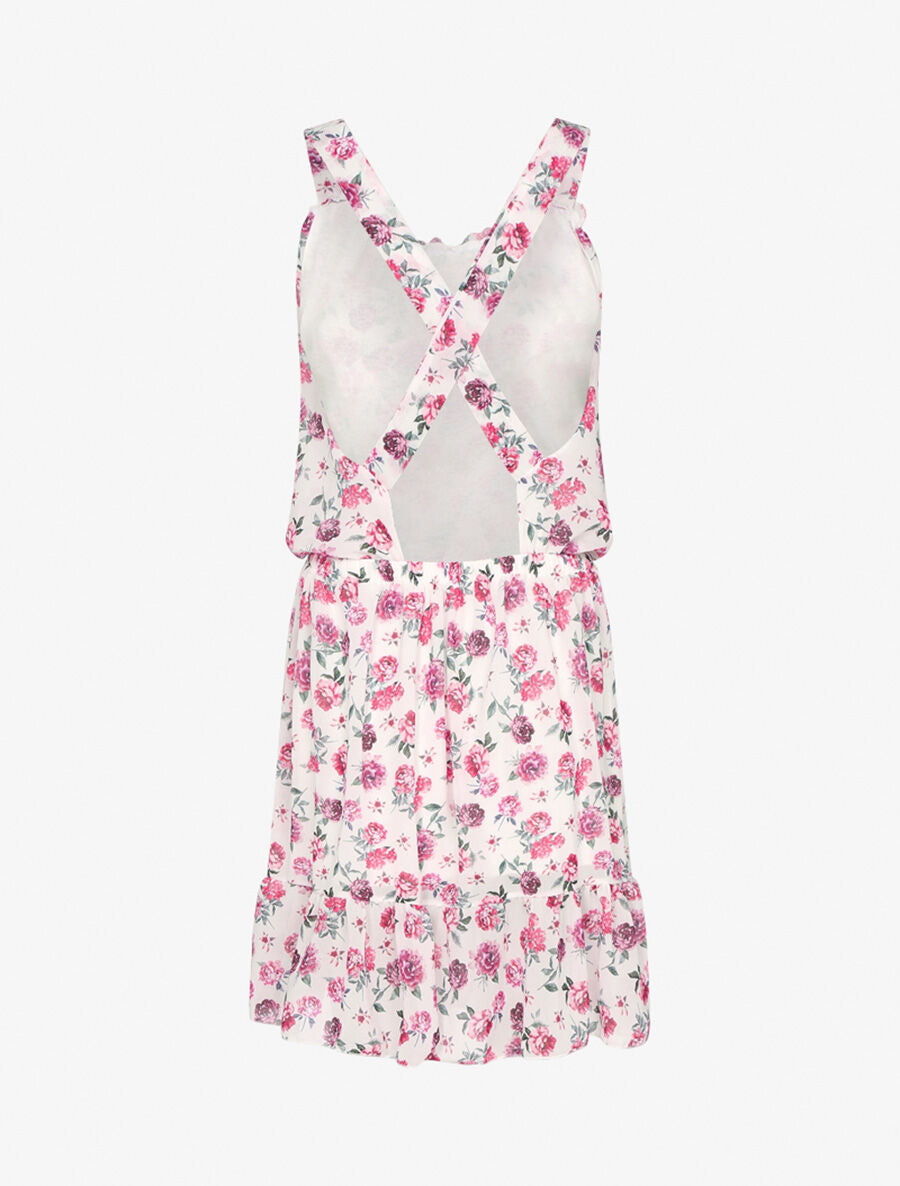 Robe dos nu à bretelles croisées - Blanc/rose - 2