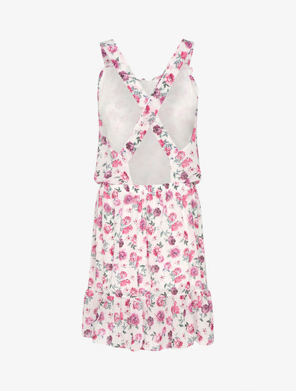 Robe dos nu à bretelles croisées - Blanc/rose - 2