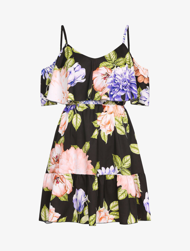Robe à basques imprimé fleurs sauvages - Noir - 3