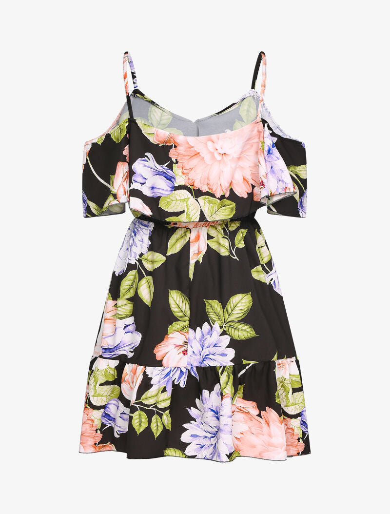 Robe à basques imprimé fleurs sauvages - Noir - 2
