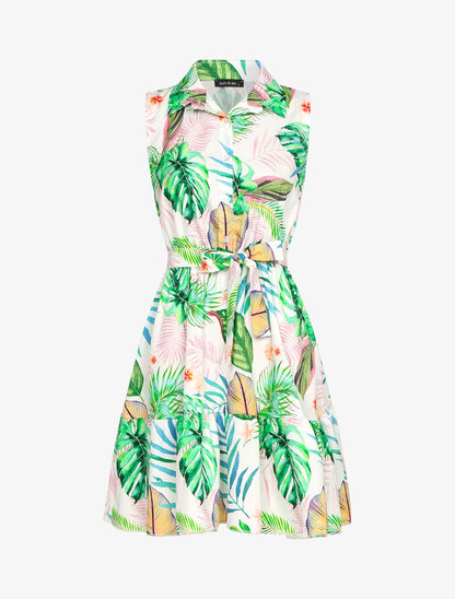 Robe à col chemise et imprimé tropical - Ecru - 3