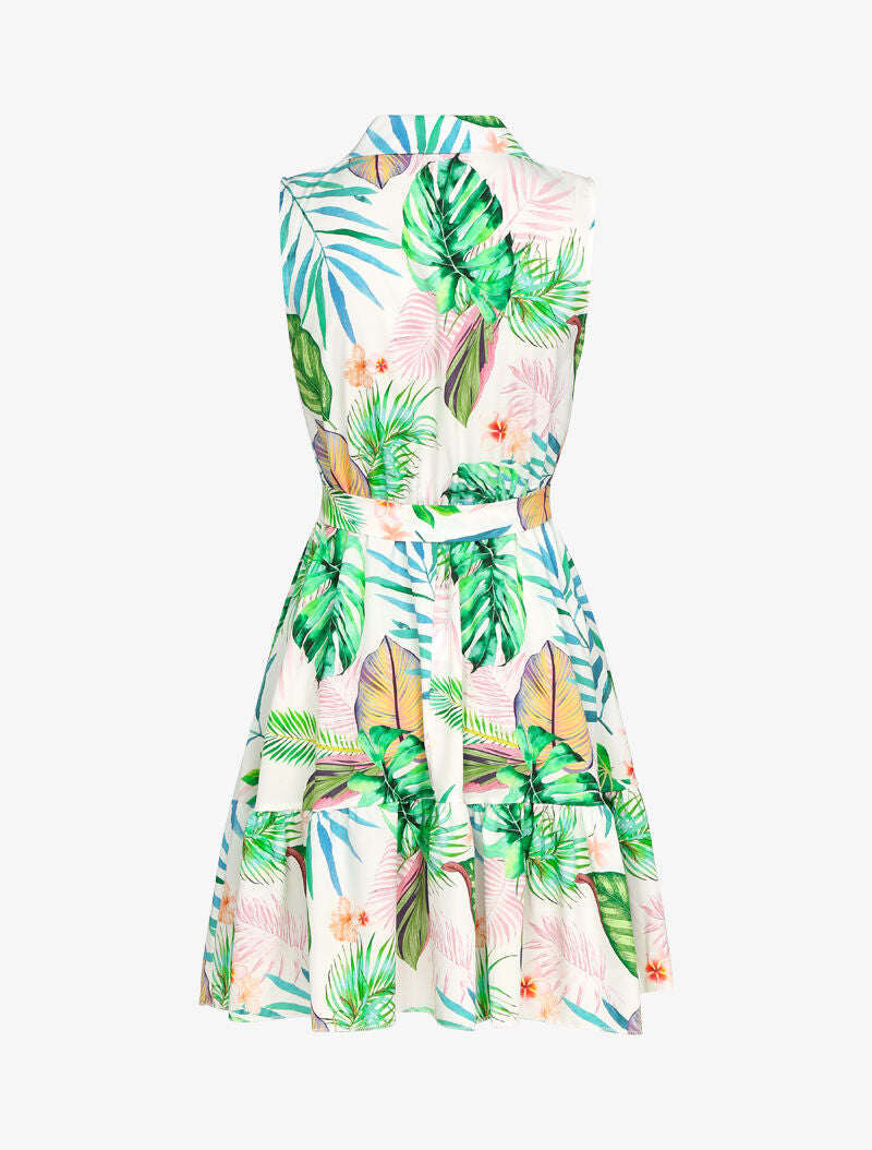 Robe à col chemise et imprimé tropical - Ecru - 2