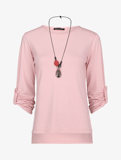 Top à dos long et fentes - Rose pâle - 4