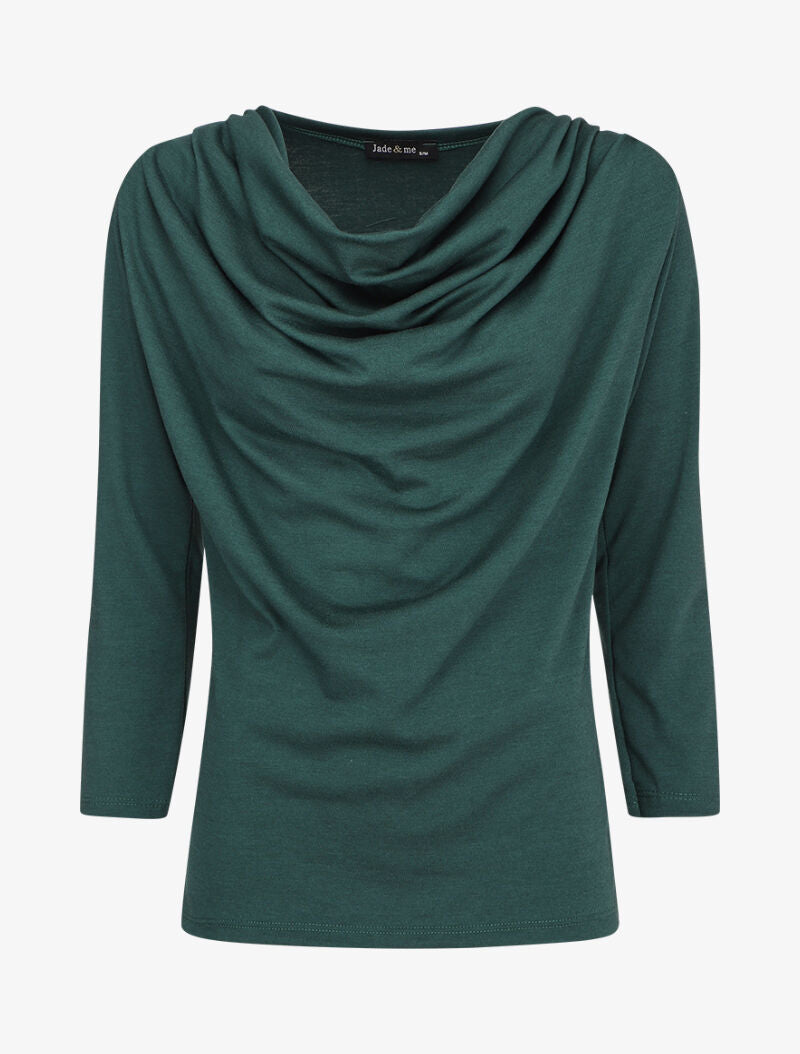 Top à col bénitier et manches 3/4 - Vert sapin - 4